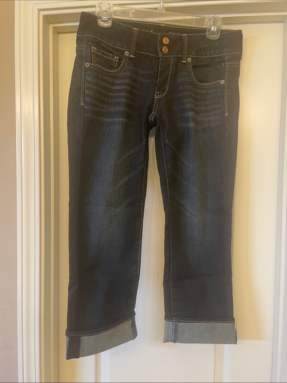 American Eagle Outfitters Artist Dark Indigo Cropped Jeans with Rolled Hem